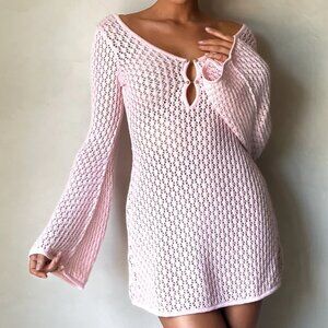 Kayleigh Crochet Knit Mini Dress - light pink
